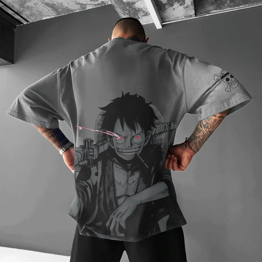 Men's Summer Anime Solid Color T-Shirt, Sporty and Casual Versatile Fashion T-Shirt, Trendy New Short-Sleeve